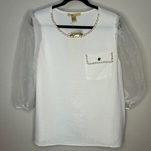 Love Forever White Sheer Puff Sleeve Top 1X NWT Bridal Shower Rehearsal Party